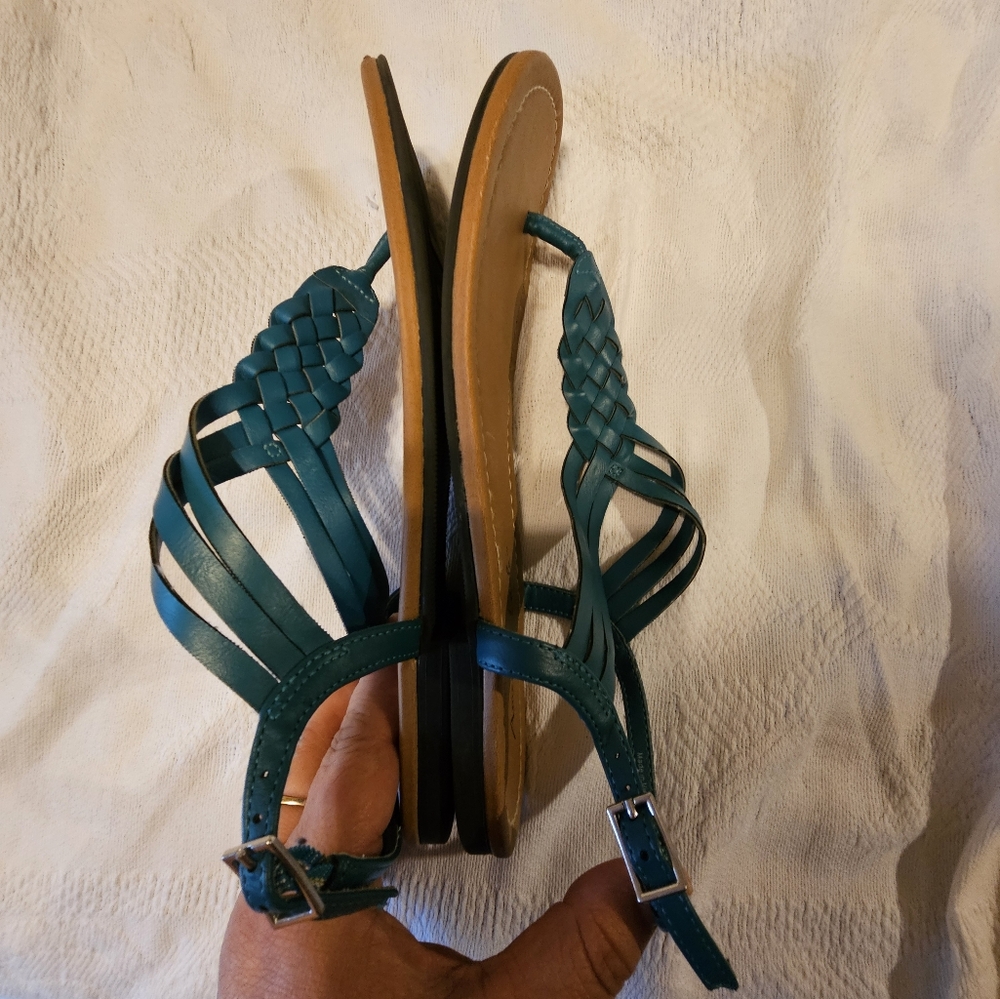 American Eagle Teal Blue Strappy Flat Sandals Size 9 Excellent Condition - Picture 5 of 6